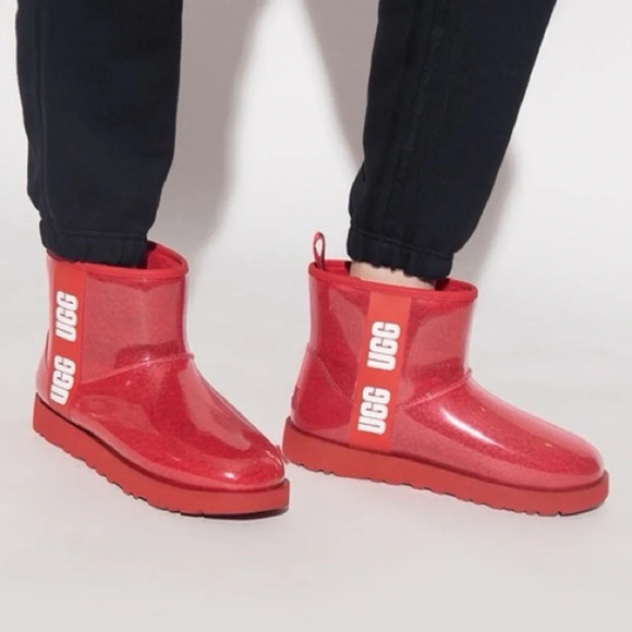 UGG Women’s Classic Samba Ribbon Red Mini Clear Waterproof Boots Size 6 - Picture 1 of 16